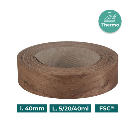 Bande de chant Noyer Bois véritable pré-encollé 23mm