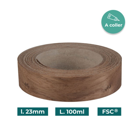 Bande de chant Noyer Bois véritable non-encollé 23mm x 100ml