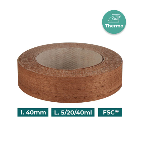 Bande de chant Acajou Bois véritable pré-encollé 23mm