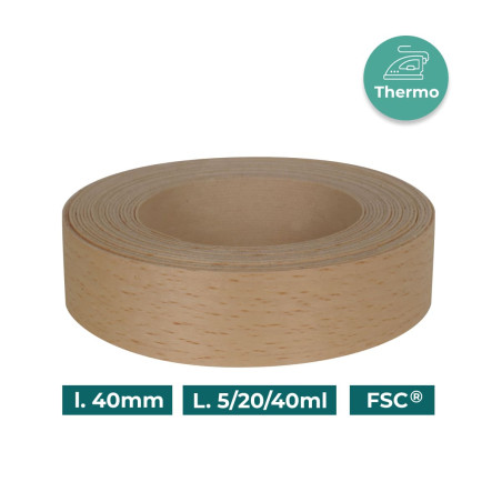 Bande de chant Hêtre Bois véritable pré-encollé 23mm