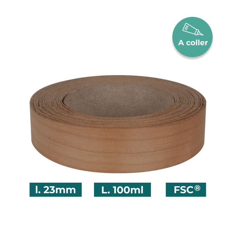 Bande de chant Merisier Bois véritable non-encollé 23mm x 100ml