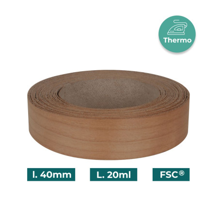 Bande de chant Merisier Bois véritable pré-encollé 40mm x 20ml