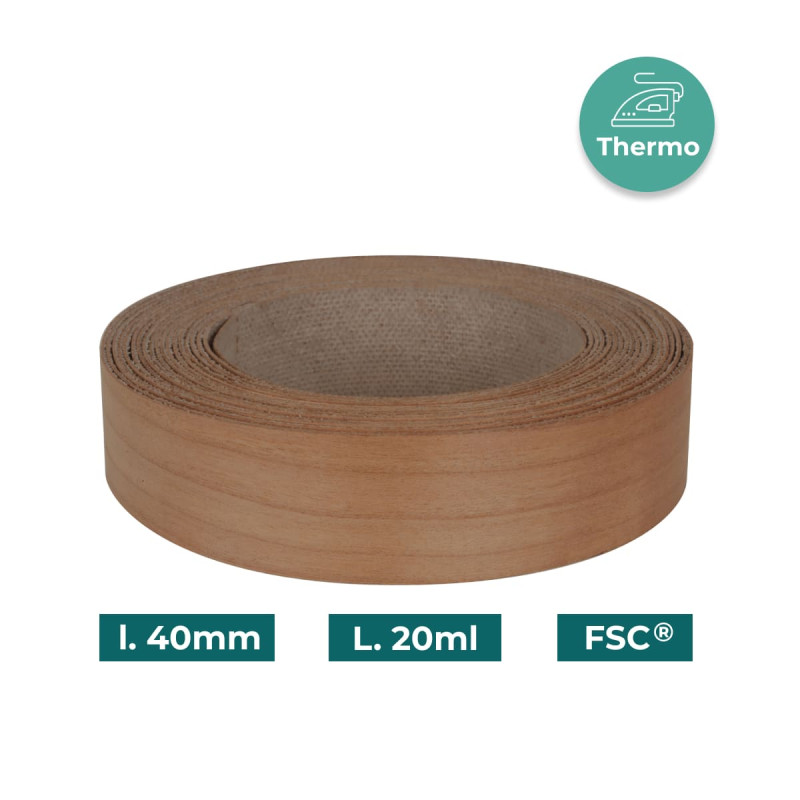 Bande de chant Merisier Bois véritable pré-encollé 40mm x 20ml