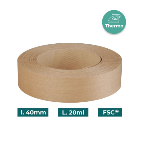 Bande de chant Érable Bois véritable pré-encollé 40mm x 20ml