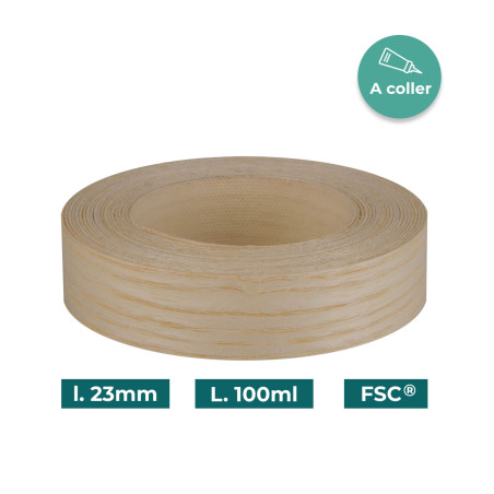 Bande de chant Frêne Bois véritable non-encollé 23mm x 100ml