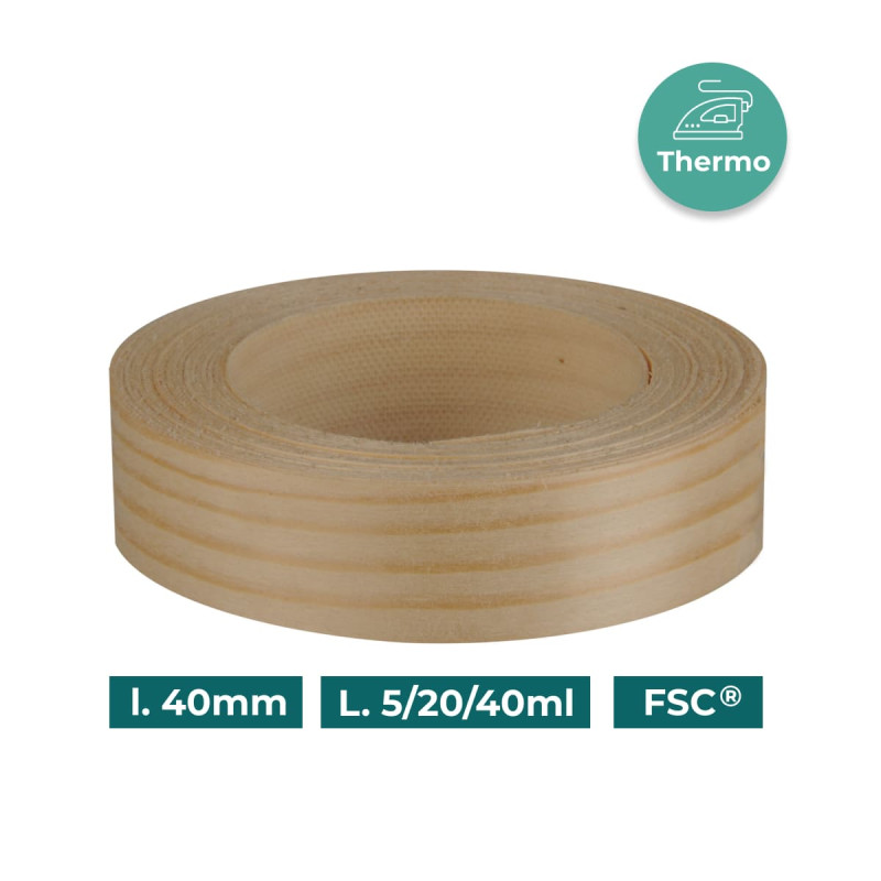 Bande de chant Sapin Bois véritable pré-encollé 23mm