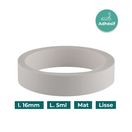 Bande de chant Blanc PVC Adhésif 16mm x 5ml Mat Lisse