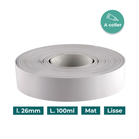 Bande de chant Blanc PVC Non-encollé 26mm x 100ml Mat Lisse