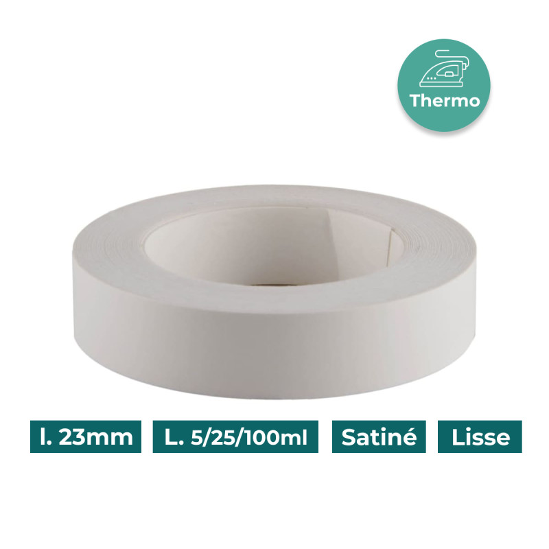 Bande de chant Mélaminée 23mm pré-encollé Blanc P150 Satiné Lisse