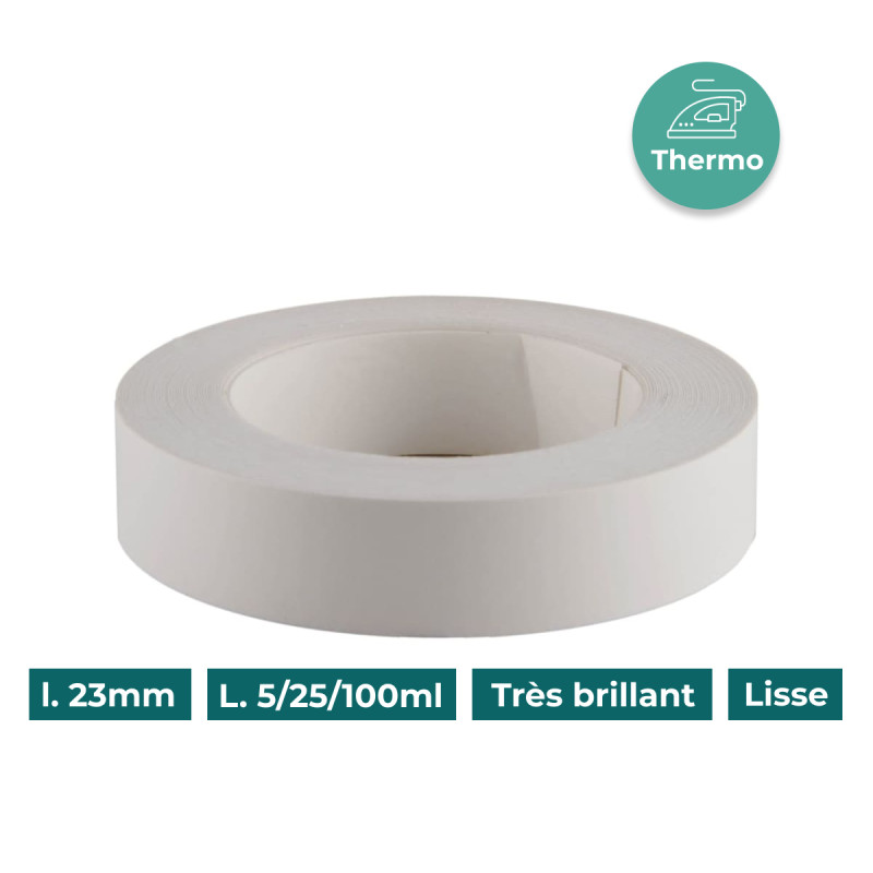Bande de chant Mélaminée 23mm pré-encollé Blanc P099 Très  Brillant Lisse