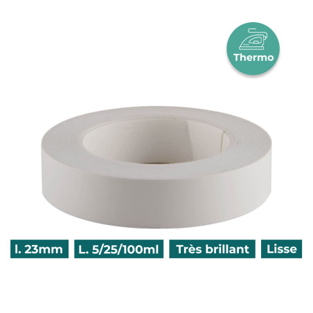 Bande de chant Mélaminée 23mm pré-encollé Blanc P099 Très  Brillant Lisse