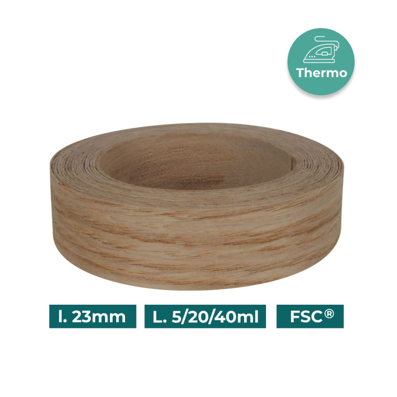 Bande de chant Chêne Bois véritable pré-encollé 23mm