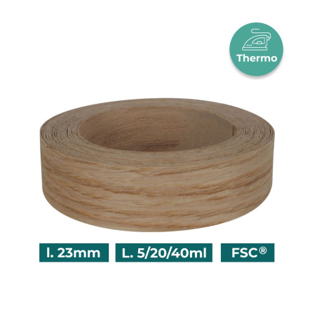 Bande de chant Chêne Bois véritable pré-encollé 23mm