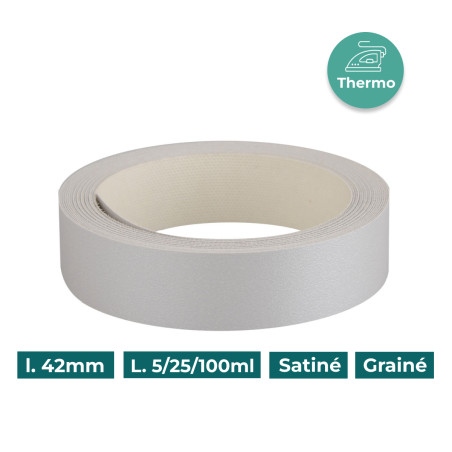 Bande de chant Gris alu I442 42mm Mélaminée pré-encollé Satiné Grainé