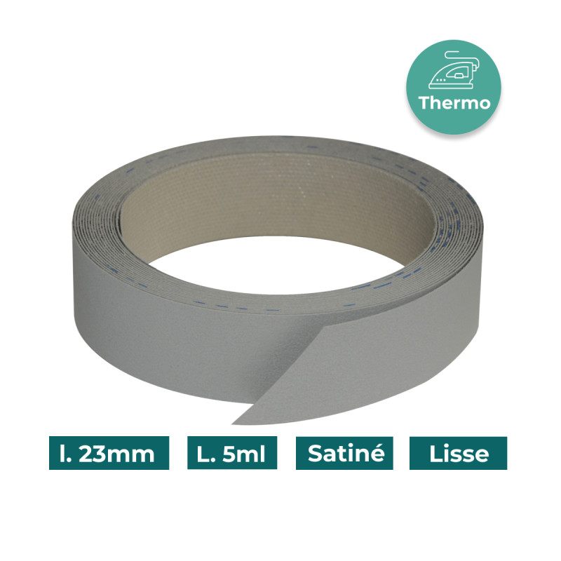 Bande de chant Gris perle P1001 23mm Mélaminée pré-encollé Satiné Lisse