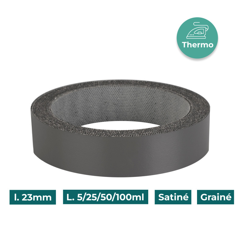 Bande de chant Gris anthracite I296 23mm Mélaminée pré-encollé Satiné Grainé