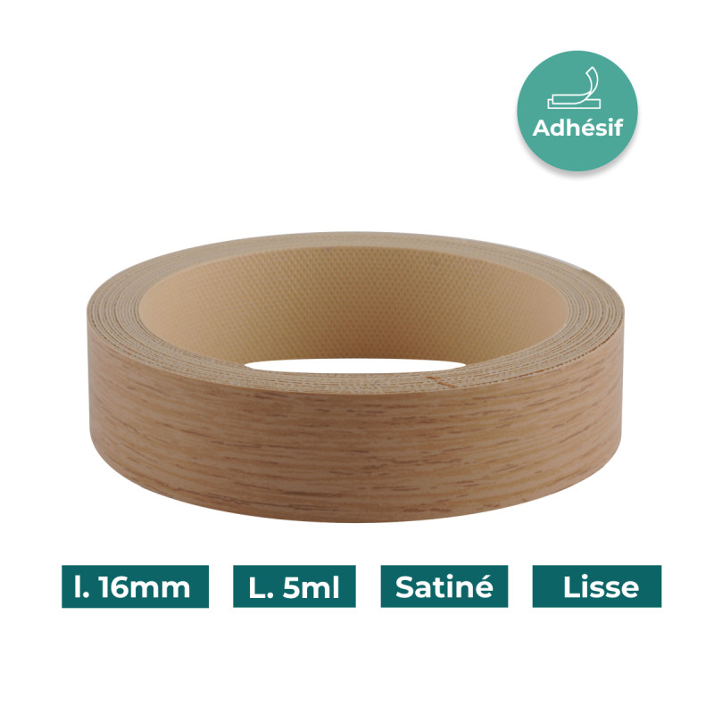 Bande de chant Chêne naturel W316 16mm Mélaminée Adhésif Satiné Lisse