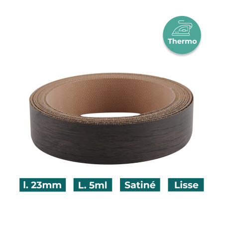 Bande de chant Chêne foncé W1855 23mm Mélaminée pré-encollé Satiné Lisse