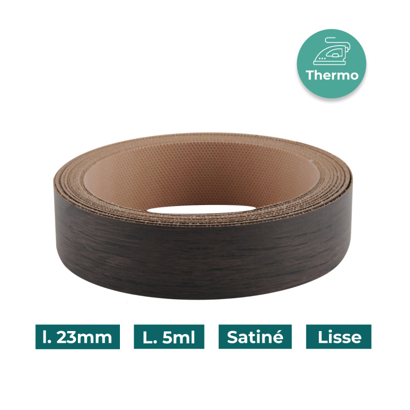 Bande de chant Chêne foncé W1855 23mm Mélaminée pré-encollé Satiné Lisse