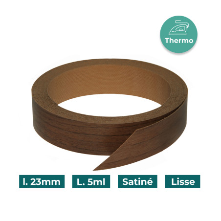 Bande de chant Noyer Américain S0773 23mm Mélaminée pré-encollé Satiné Lisse