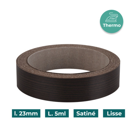 Bande de chant Noyer foncé W1572  23mm Mélaminée pré-encollé Satiné Lisse