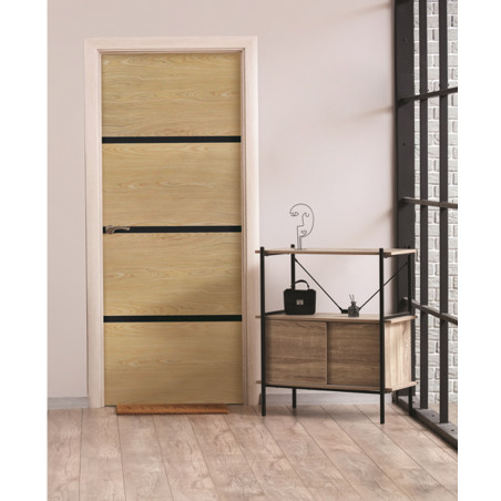 Kit de rénovation de porte décor chêne pour porte intérieure profil noir