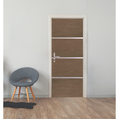 Kit de rénovation de porte décor chêne fumé pour porte intérieure profil alu