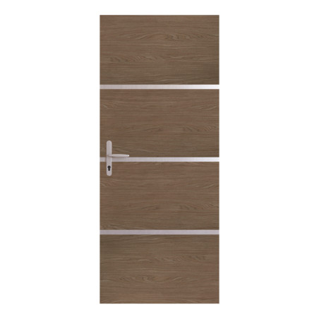 Kit de rénovation de porte décor chêne fumé profil gris alu adhésif