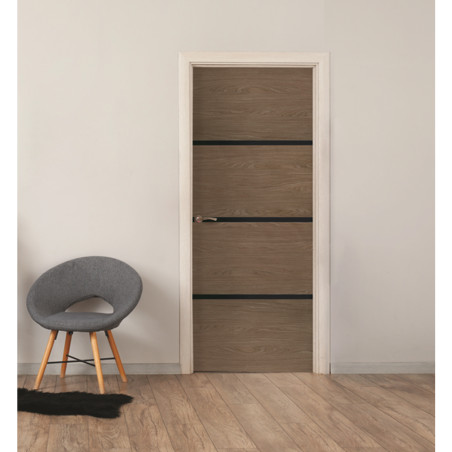 Kit de rénovation de porte décor chêne fumé pour porte intérieure profil noir