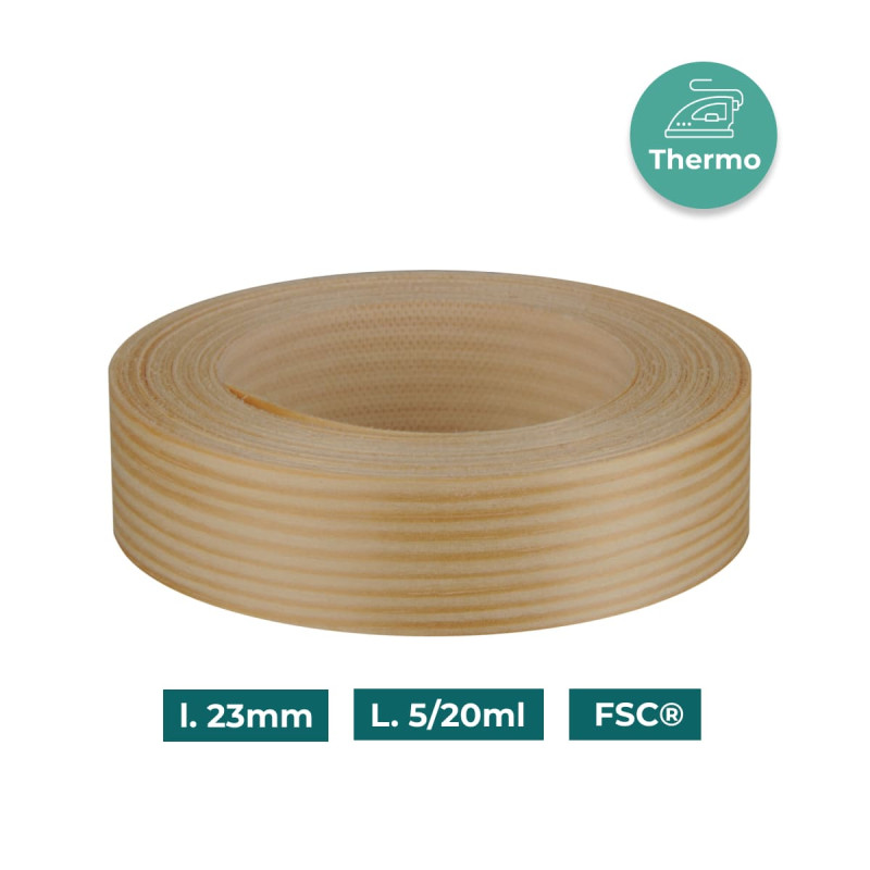 Bande de chant Pin Bois véritable pré-encollé 23mm