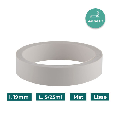 Bande de chant Blanc PVC Adhésif 19mm Mat Lisse