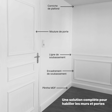 Kit moulure décor 4 - 320 à 400cm - Moulure murale bois 100%FSC pour soubassement