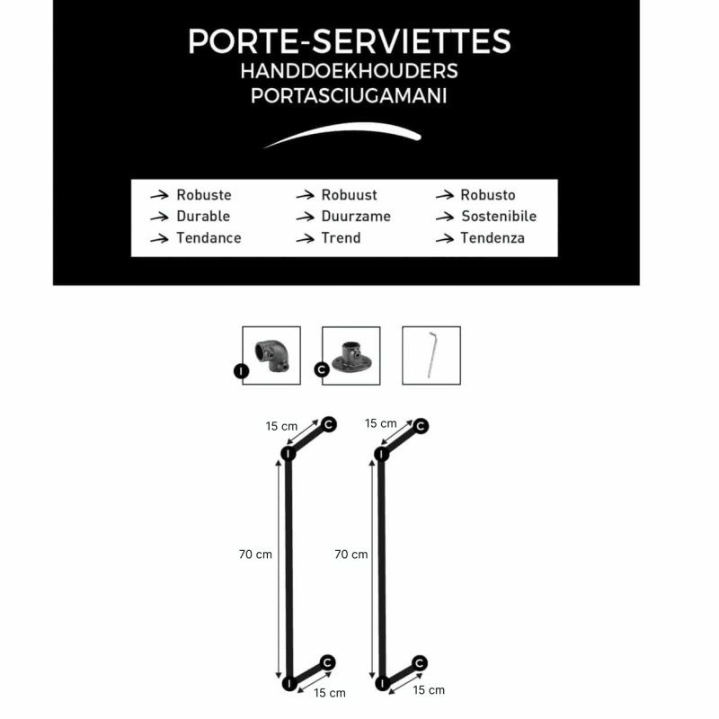 Porte-Serviettes ATLANTA SOTECH - 413 Mm Entraxe 400 Mm Noir Mat Bruni, Montage Mural Ou Armoire