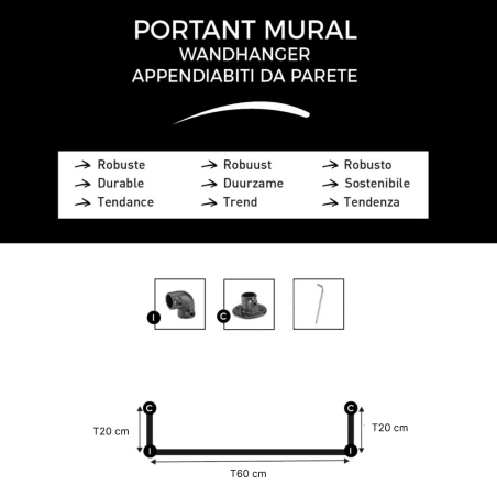 Porte vêtement mural industriel