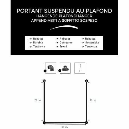 Portant vêtement design industriel suspendu