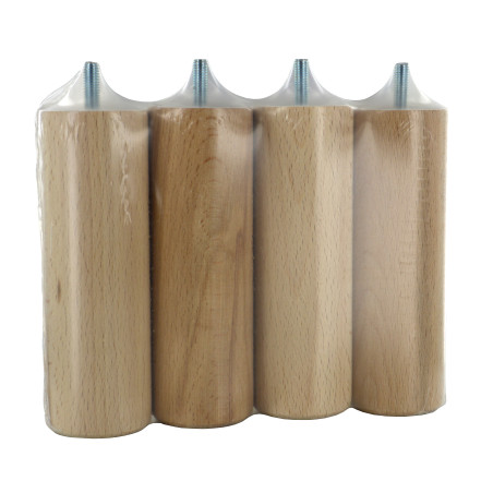 Lot de 4 pieds de meuble ronds hêtre brut Ø50 mm H150 mm