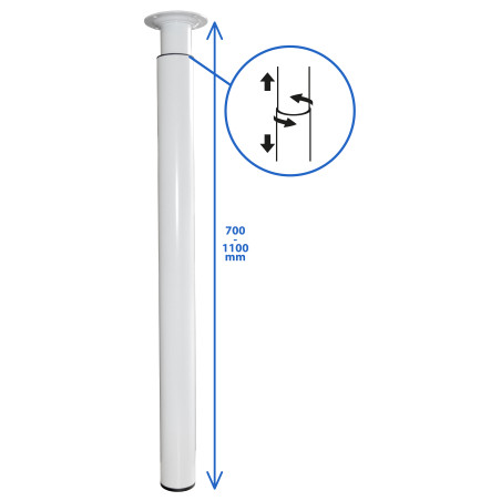 Pied Zoom rond réglable acier blanc Ø50-60 mm H700-1100 mm