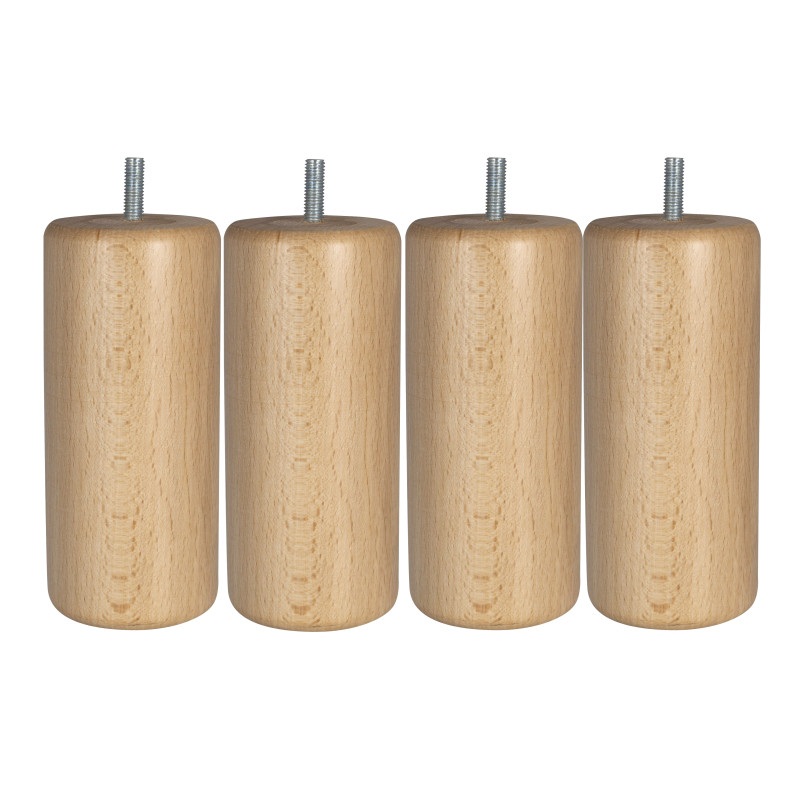 Lot de 4 pieds de meuble ronds pin verni Ø58 mm H150 mm