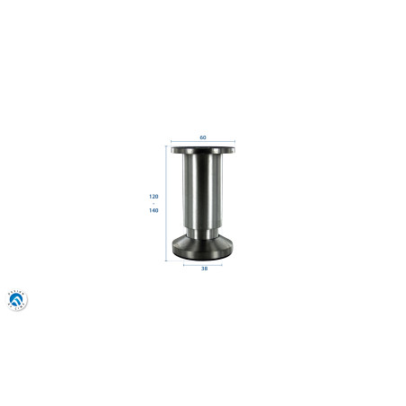 Pied de meuble réglable aluminium nickelé satiné Ø38 mm H120 mm