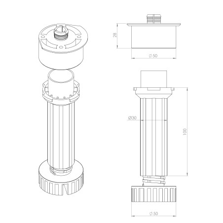 Lot de 4 pieds de caisson à clip plastique Ø30 mm H140-220 mm