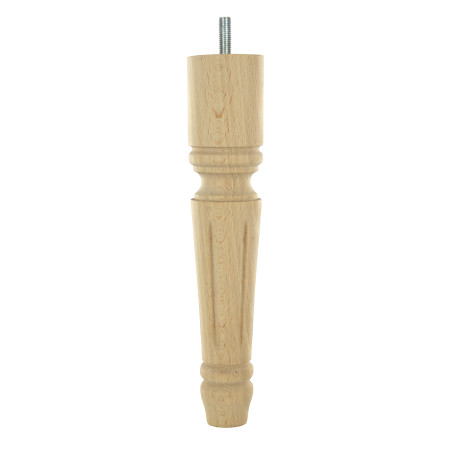 Pied de meuble cannelé hêtre brut Ø48 mm H230 mm