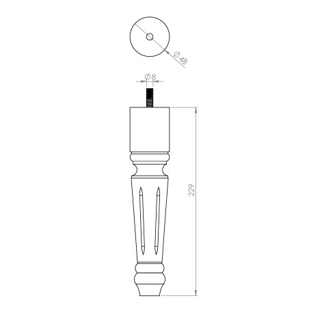 Pied de meuble cannelé hêtre brut Ø48 mm H230 mm