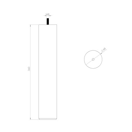Pied de meuble rond hêtre blanc Ø68 mm H360 mm