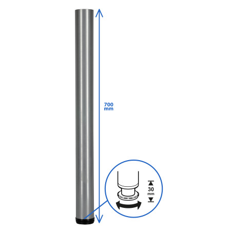 Pied de meuble rond acier gris alu Ø60 mm H700 mm