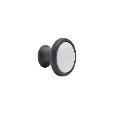 Bouton de meuble porcelaine et acier noir mat Ø37 mm