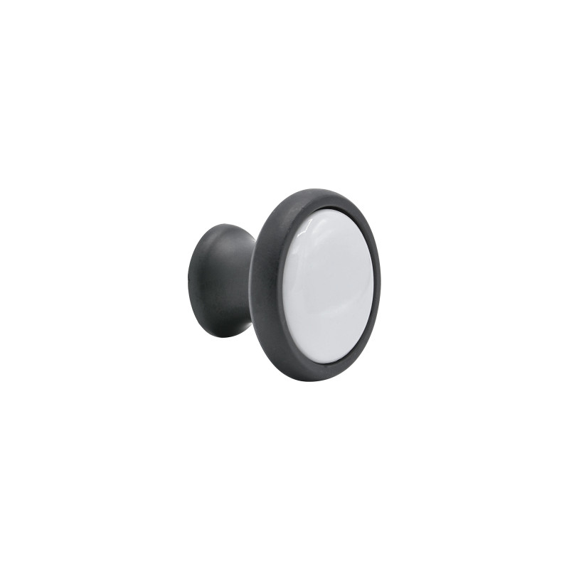 Bouton de meuble porcelaine et acier noir mat Ø37 mm