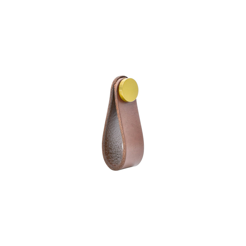 Bouton de meuble cuir brun et acier patiné H73 mm