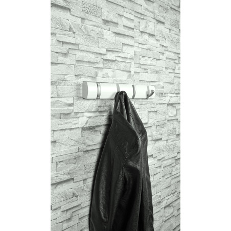 Patère rabattable pin blanc 4 têtes zamak chromé L370 mm