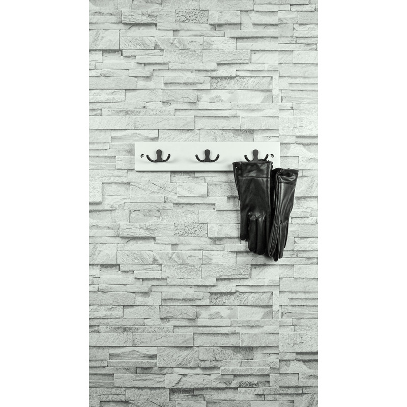 Patère murale MDF blanc 6 crochets noirs L350 mm