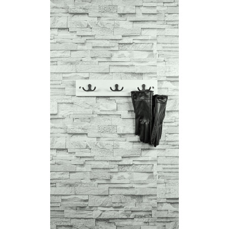 Patère murale MDF blanc 6 crochets noirs L350 mm
